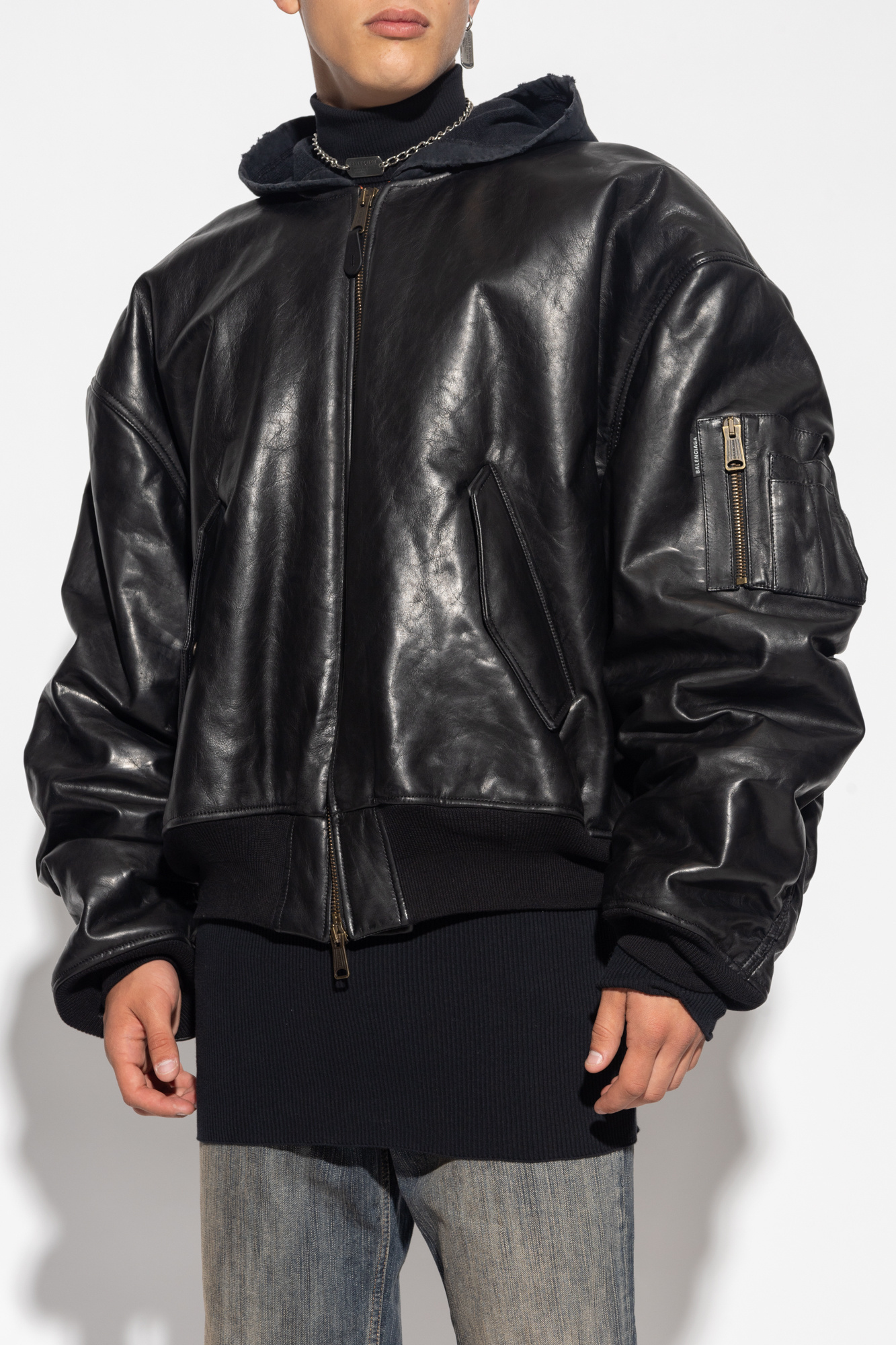 Balenciaga leather bomber jacket hotsell